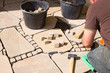 Gartenarchitektur  -  Verlegung von Sandsteinplatten und Mosaikpflaster  -  Terrasse aus Naturstein