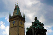 Prague astronomical clock tower with Jan Hus monument