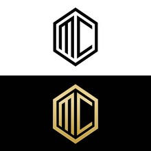 Initial Letters Logo Mc Black And Gold Monogram Hexagon Shape Vector