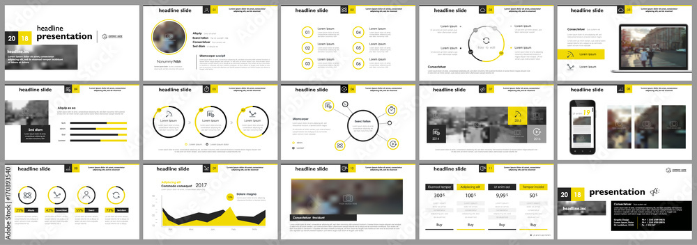 Yellow presentation templates elements on a white background. Vector infographics. Use in Presentation, flyer and leaflet, corporate report, marketing, advertising, annual report, banner. - obrazy, fototapety, plakaty 
