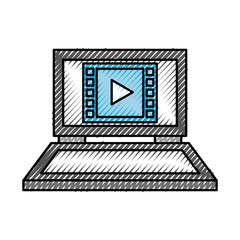 Sticker - laptop computer movie play device technology digital icon vector illustration