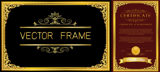 Poster - Gold border design, frame photo template, certificate template with luxury and modern pattern,diploma,Vector illustration