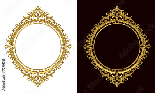 Cuadros en Lienzo Golden antique frame of Gold photo frame with corner line floral for picture, Vector border design decoration pattern style