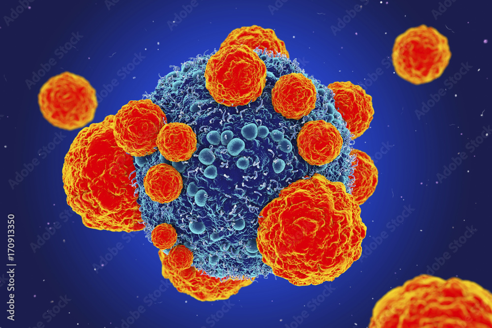 Cancer cell and T cells, illustration Stock Photo | Adobe Stock