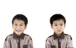 © kittisak - little happy and sad boy face in emotion on isolated white background