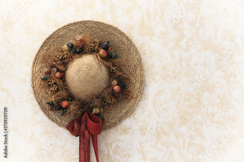 Traditionally Decorated Vintage Handmade Lady Straw Hat With