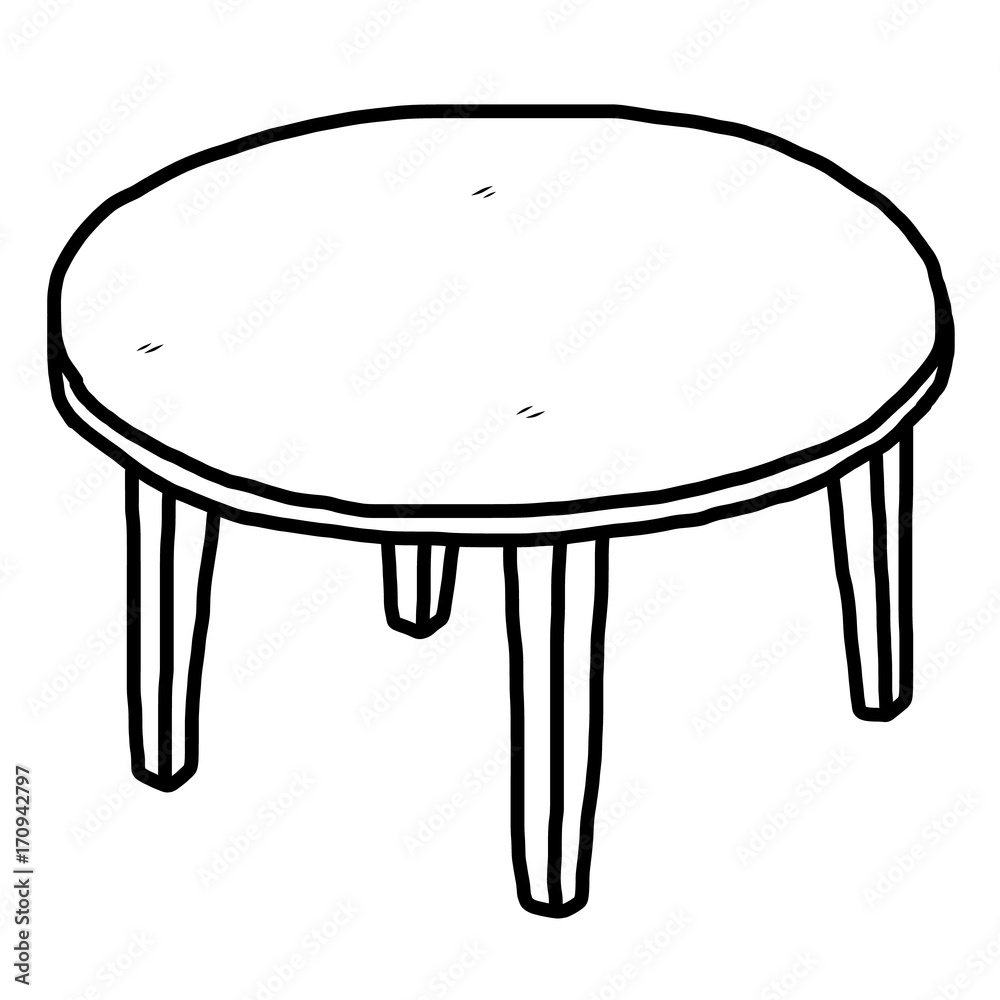 round wooden table / cartoon vector and illustration, black and white, hand  drawn, sketch style, isolated on white background. Stock Vector | Adobe  Stock, image size:1000x1000