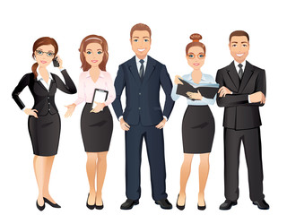 Group of people, full length, business team, Teamwork / Vector Illustration, cartoon characters, flat design