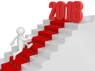 Poster - businessman run up to 2018. Image with clipping path
