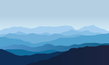 Blue Vector Landscape With Silhouettes Of Misty Mountains