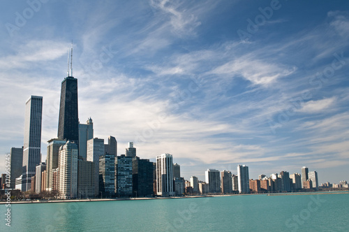 Plakat Windy City Skyline. Widok na panoramę Chicago na jezioro Michigan z Jane Adams Memorial Park.