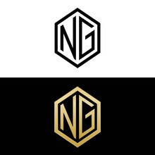 Initial Letters Logo Ng Black And Gold Monogram Hexagon Shape Vector