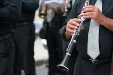 Clarinet Band Musician Walking In The Street