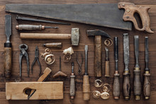 Vintage Woodworking Tools On The Workbench