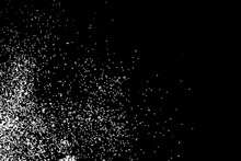 White Glitter Texture Isolated On Black. White Particles Color. Holiday Celebration Background, Sparkles Explosion Of Confetti For Cards Design. Vector.