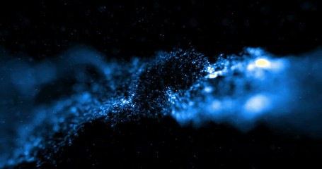 Wall Mural - abstract stream array colorful glitter sparkle blue lines with particles on black background science and research concept