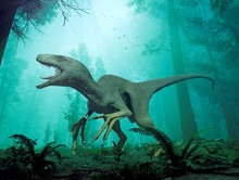 A 3d Rendering Of A Dakotaraptor In Hell Creek 66 Million Years Ago.