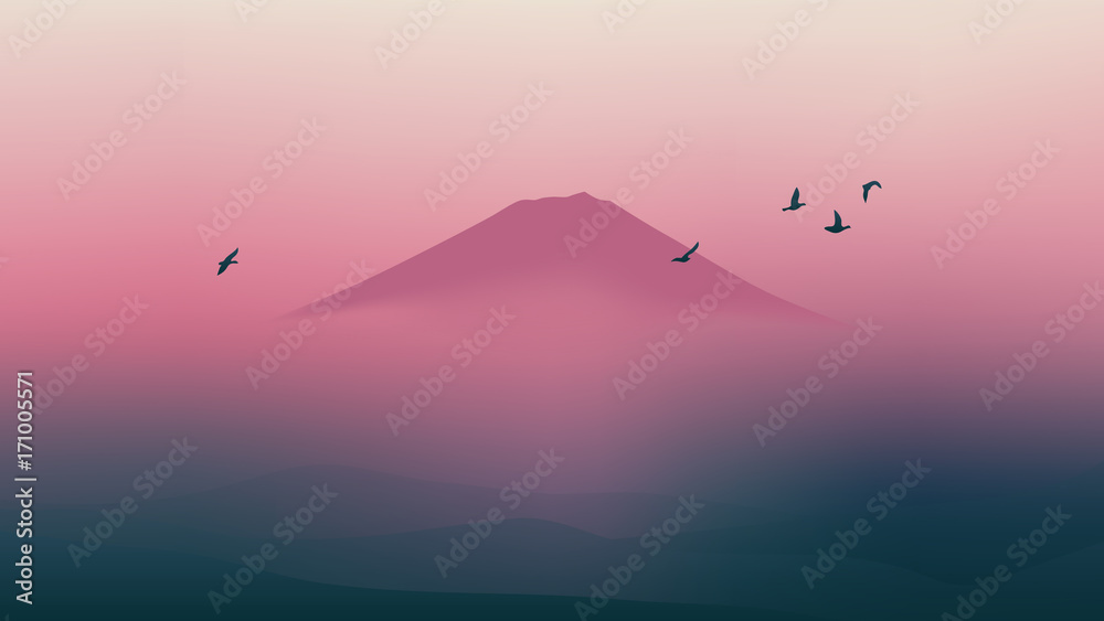 Scenic Fuji mountain of Japan with beautiful twilight sky - obrazy, fototapety, plakaty 