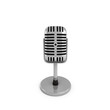 © gearstd - 3d rendering of a silver metal retro tabletop microphone with a round base.
