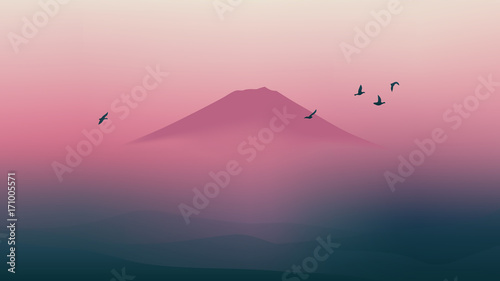 Fotomural Scenic Fuji mountain of Japan with beautiful twilight sky