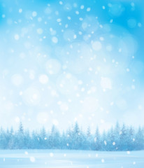 Wall Mural - Vector  winter  snow scenes with forest background.