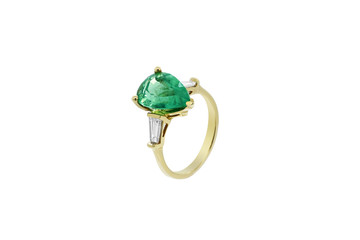 emerald ring and band with diamonds and gemstone