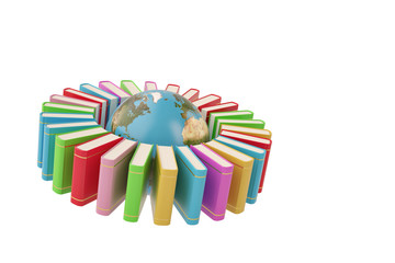 Colorful book around the earth,3D illustration.