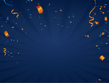 Orange White Balloons, Confetti Concept Design. Celebration Background. Vector Illustration