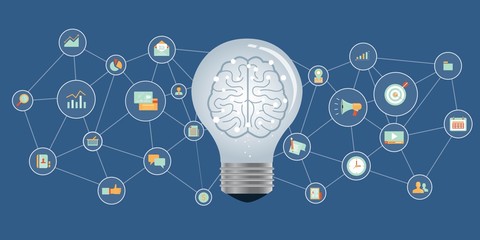Poster - flat business brainstorming creative thinking and think idea concept
