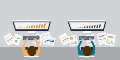Aufkleber - two businessman  analytics  investment and finance report graph on monitor concept
