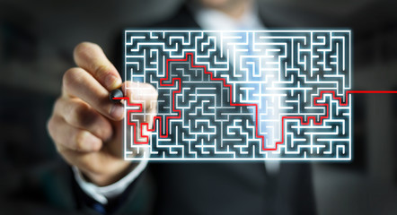 Poster - Businessman searching solution of a complicated maze