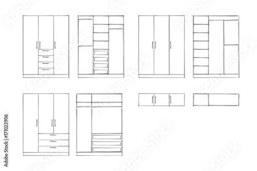 2d Sketch Wardrobe Design Collection Isolated On White