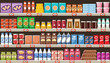 Supermarket, shelves with products and drinks