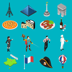 Wall Mural - French Culture Traditions Isometric Icons Collection 