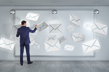 Poster - Businessman using email interface on a board 3D rendering