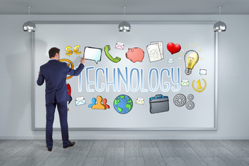Poster - Businessman drawing technology sketch on a board 3D rendering