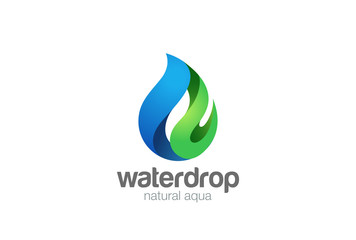 Wall Mural - Water drop Logo vector. Droplet eco natural aqua blue green icon