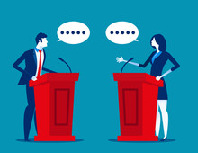 Successful. Business Person A Speaking  At Podium. Concept Business Vector Illustration.