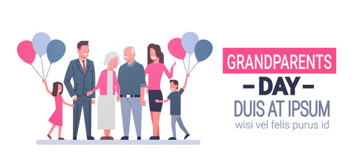 Wall Mural - Happy Grandparents Day Greeting Card Banner Big Family Together Vector Illustration