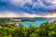 Cruz Bay St. Johns, U.S. Virgin Islands with storm clouds.
