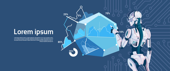 Poster - Modern Robot Hold Loading Graphic Diagram, Futuristic Artificial Intelligence Mechanism Technology Flat Vector Illustration