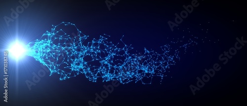 Fototapeta na szkło połączone cząstki energii za pomocą wiązki energii. 3d ilustracji.
