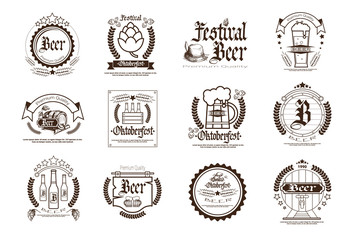 Oktoberfest Beer Festival Logos Set Holiday Decoration Posters Design Flat Vector Illustration