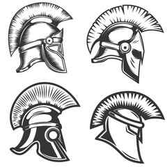 Canvas Print - Set of spartan helmets illustrations isolated on white background.