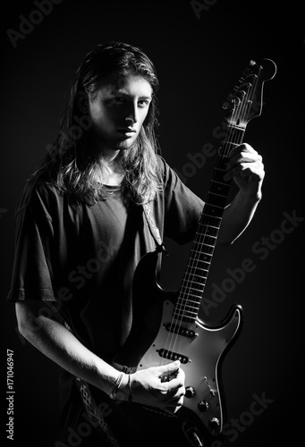 Dramatic Studio Portrait Handsome Long Haired Young Man Rock