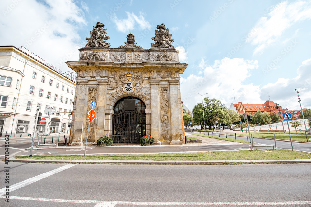Obraz na płótnie Street view on the old Kings gate in Szczecin in Poland w salonie