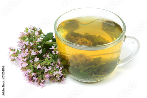 Plakat Herbata Oregano z kwiatami