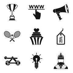 Poster - Discount in online store icons set, simple style