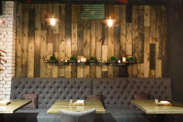 Vintage wooden loft interior of restaurant