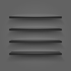 Poster - Black empty shelves on dark wall. Vector illustration